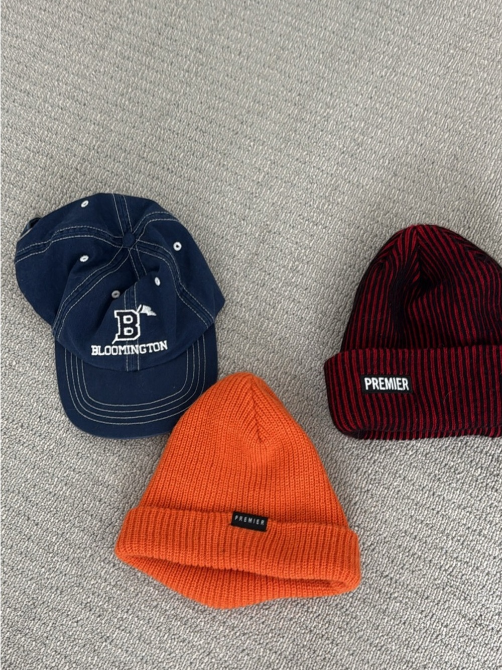 Bloomington Navy Cap + Orange & Burgundy Premier Beanies - Trio